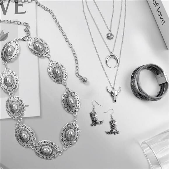 Western Jewelry Set Camila Cowgirl Accessories: Concho Belt, Necklace, Bracelet - Picture 5 of 8